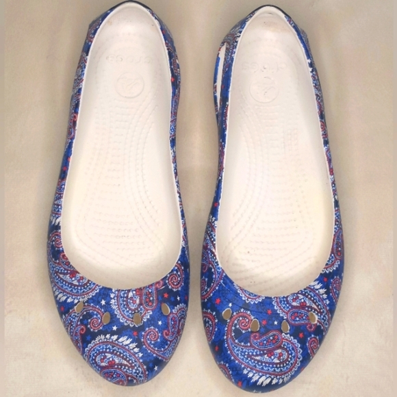 Crocs X Vera Bradley Kadee Paisley Slip On Coastal Marine Blue Ballet Flats 10 - Picture 2 of 7